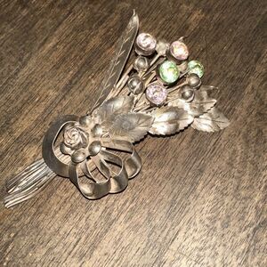 Historic 55.38 grams Hobe Rare Antique Sterling Silver Glass Large Flower Brooch